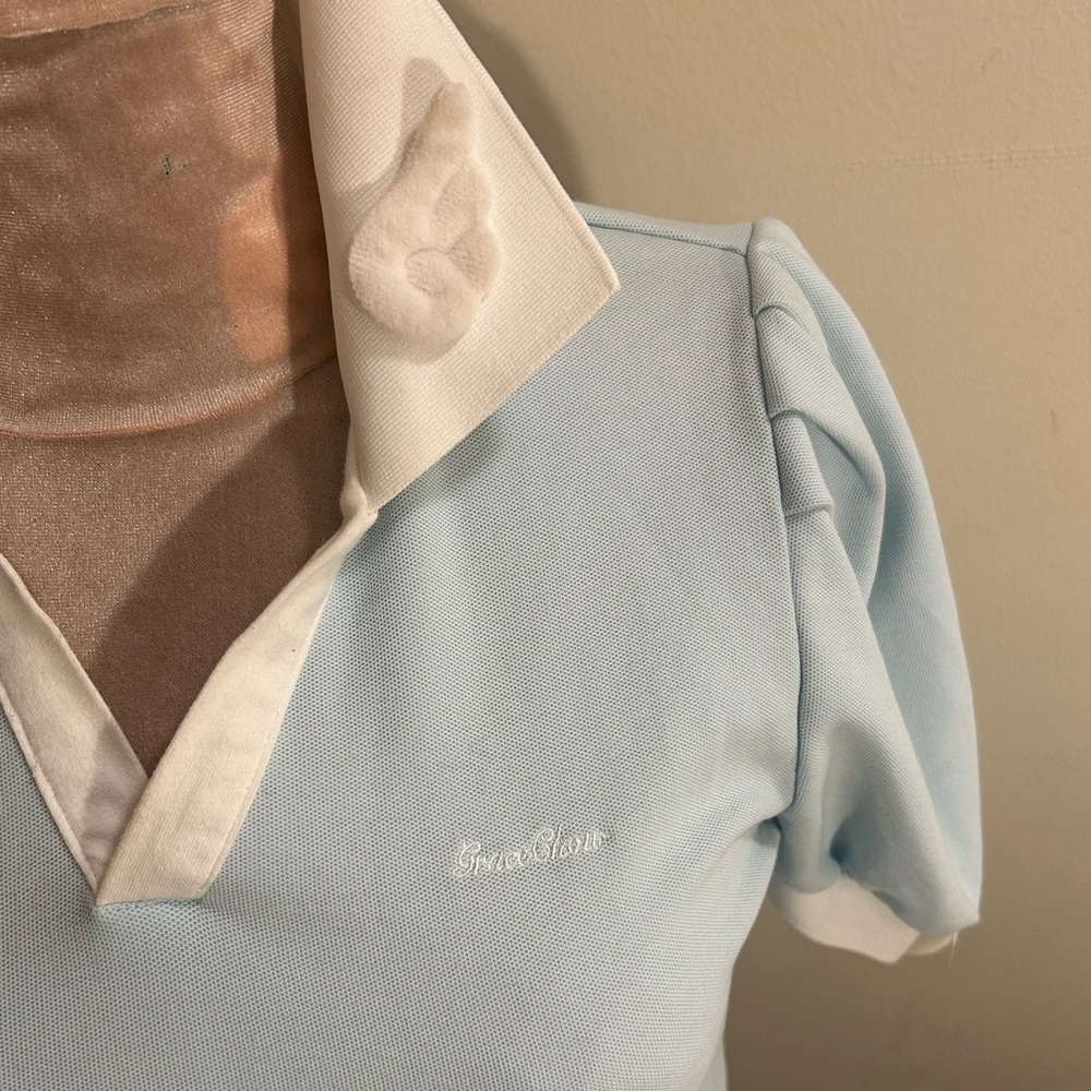 Grace Chow powder blue short sleeve mini shirt dress collared 3D wings Small - Picture 9 of 14